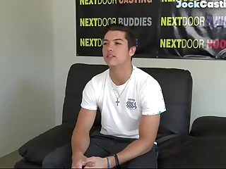 Casted straight jock wanking dick on the couch